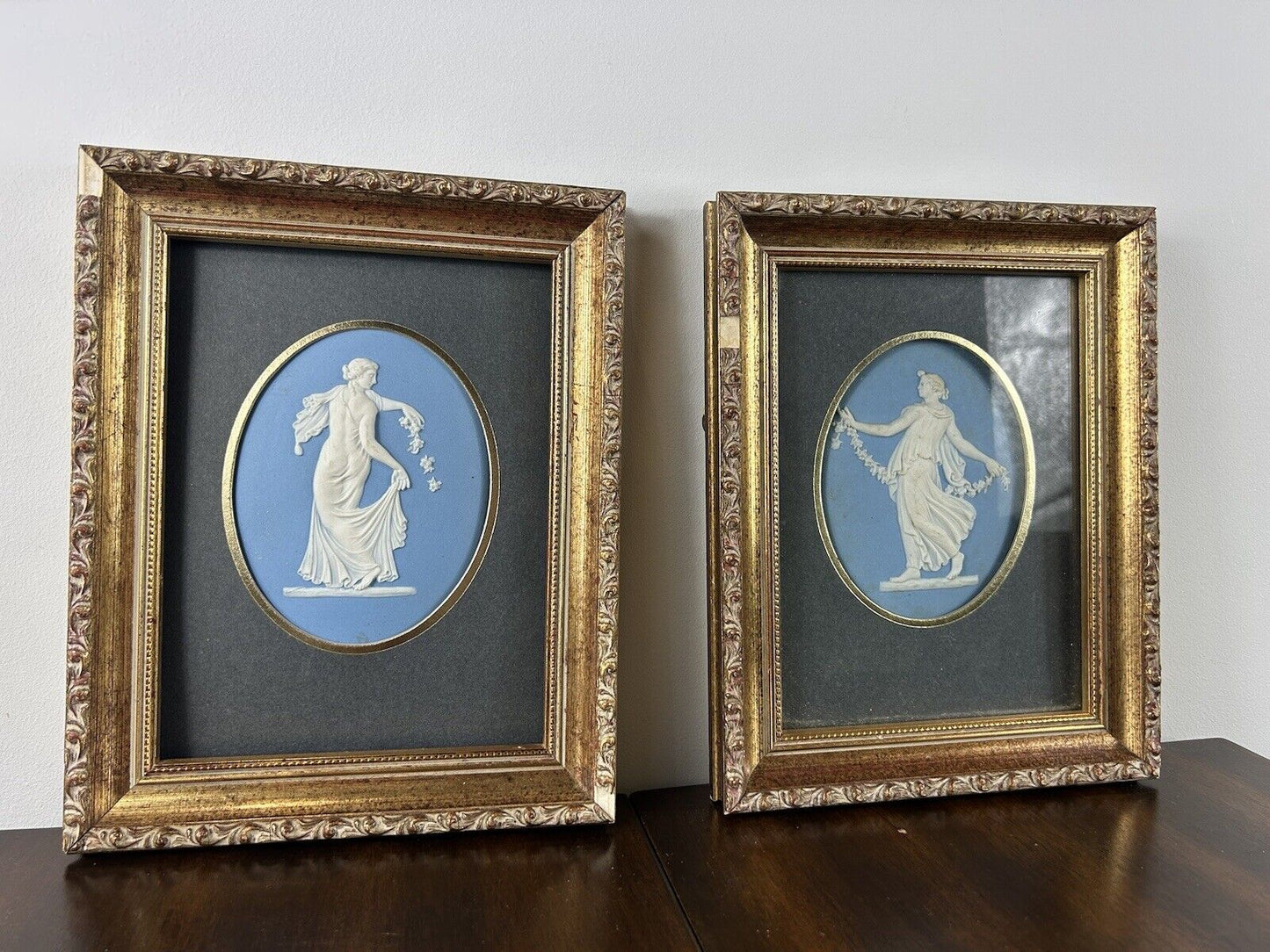 Wedgwood Pair Framed Dancing Hourse Plaques Jasperware Oval Plaques