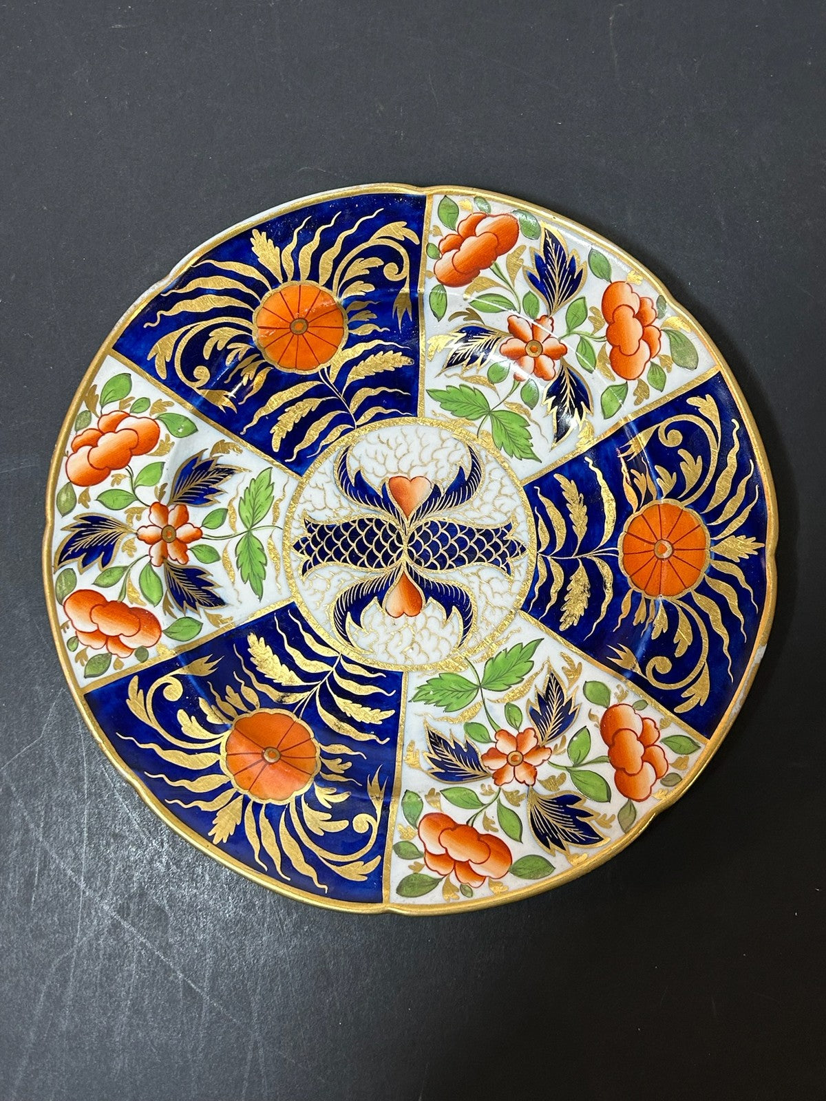 Antique English Porcelain Imari Plate Old Japan Pattern Cobalt Gilt 20cm0