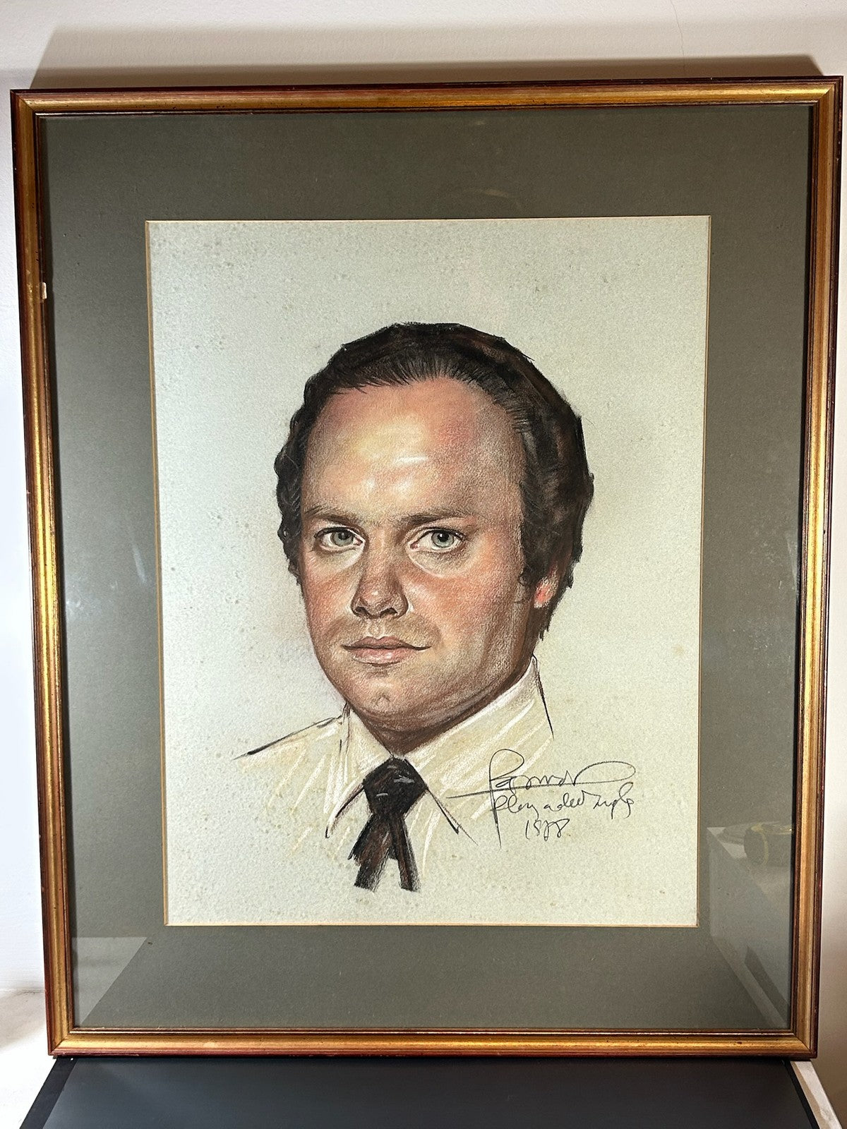Large Signed Pastel Portrait of a Gentleman Dated 1988 Framed Original Drawing0