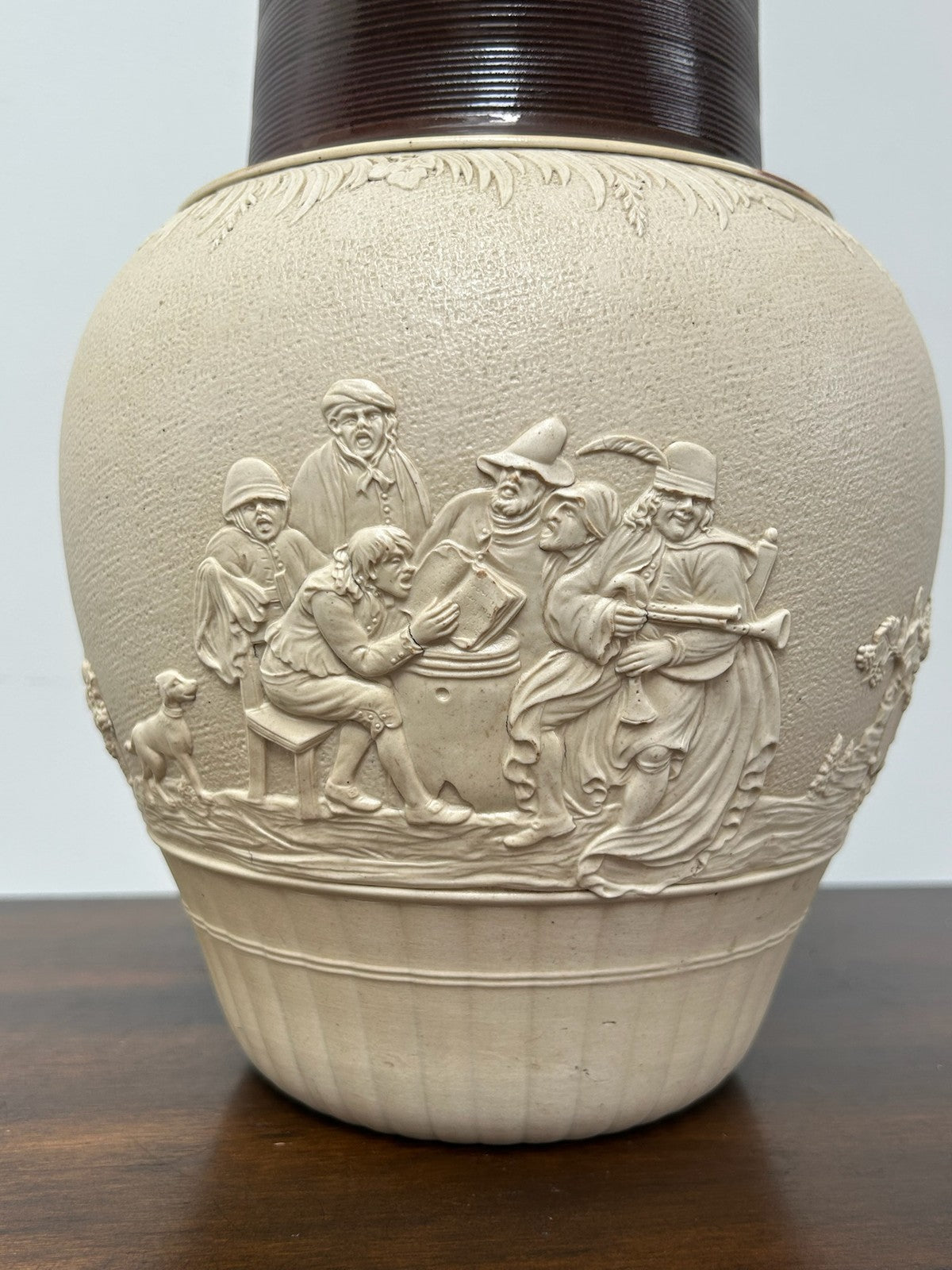 Large Turner Stoneware Jug 27cm Bacchanalian Figural Relief Georgian c18002