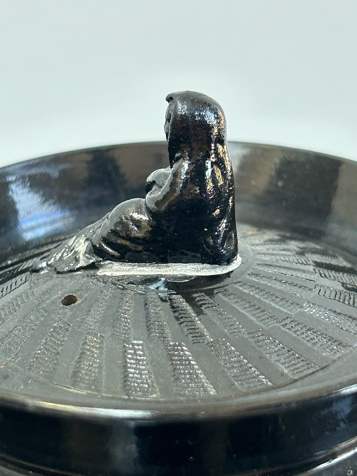 Antique Black Basalt Engine Turned Teapot Seated Widow Finial5
