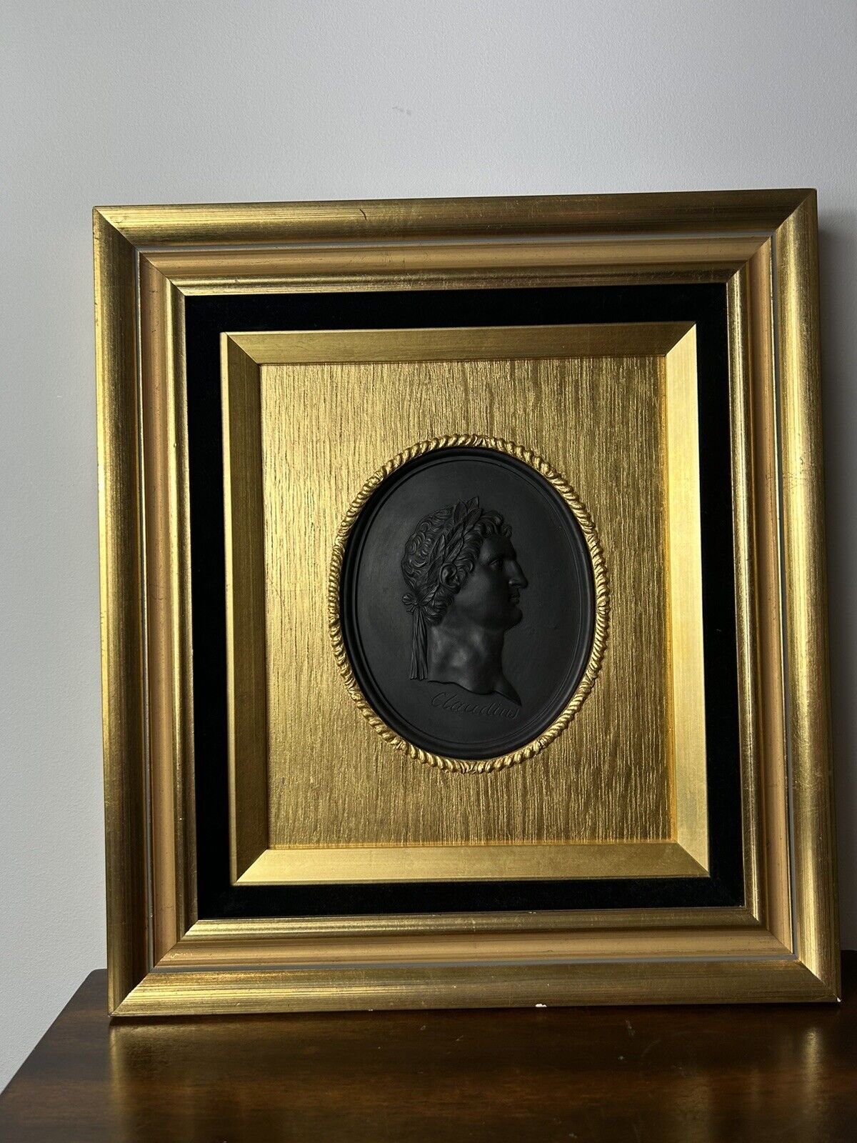 Wedgwood Black Basalt Earth 19th  Century Roman Emperor Claudius Plaque