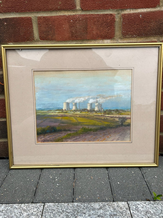 A.I. Cameron Oil Painting Power Plant Countryside Vintage Unusual Framed0