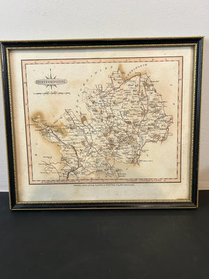 Laurie & Whittle Hertfordshire Antique Map 1806 Hand Coloured Framed 28x24cm