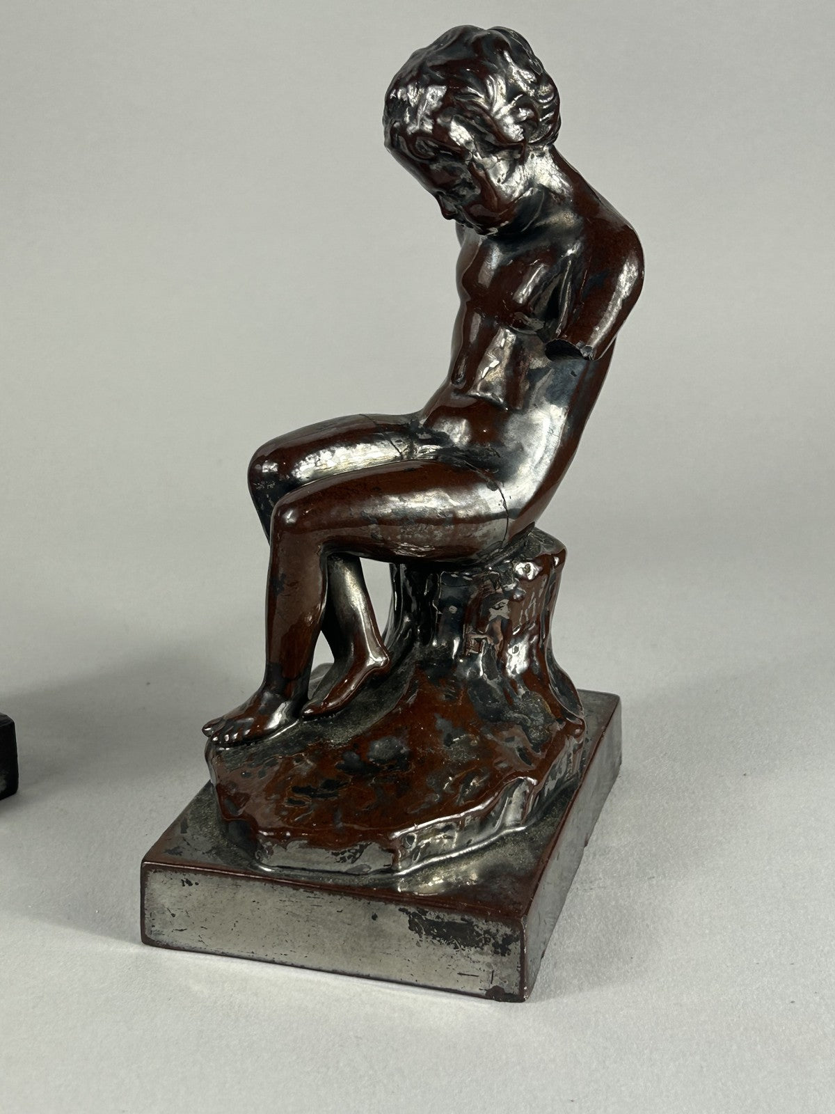 Early Staffordshire Silver Lustre Putti Figurine Pair, 18cm, Restored