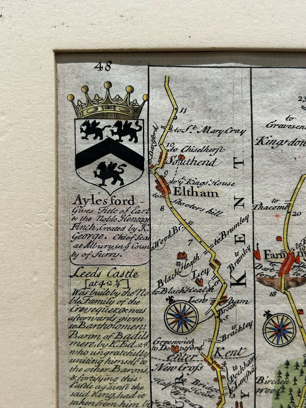 Antique Owen Bowen Britannia Depicta Road Map Kent Maidstone Leeds Castle2