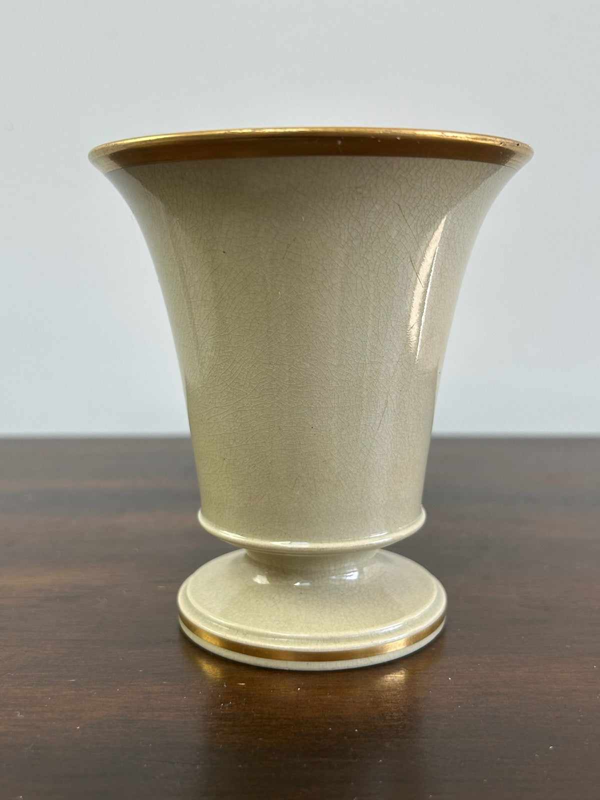 Wedgwood Drabware Cream & Gold Conical Vase Antique English Stoneware2
