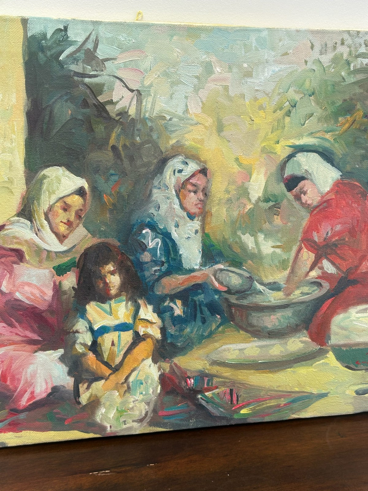 Orientalist Oil Painting Women & Children Genre Scene Signed3