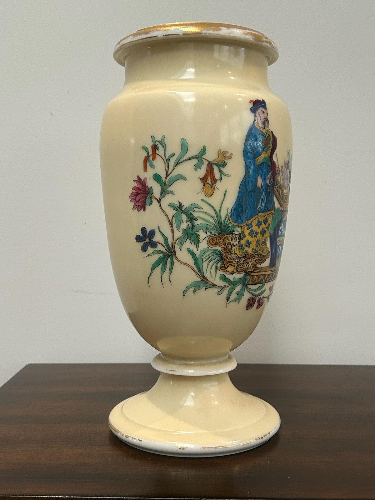 Pair Antique Victorian French Opaline Glass Chinoiserie Vases Hand Enamelled20