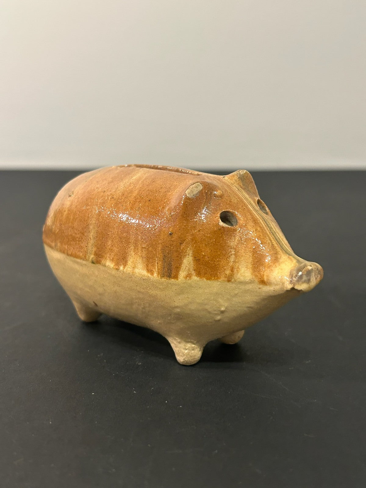 Antique 19th Century Slipware Pig Money Box Combed Slip Honey Glaze Folk 11cm0