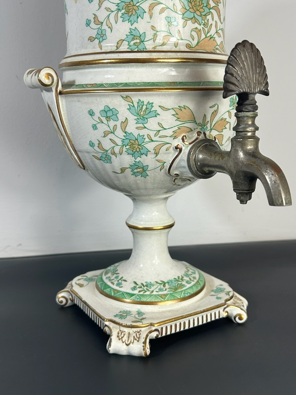 Antique Victorian Wedgwood Beanes Patent Tea Infuser Urn Green Floral Gilt 35cm2