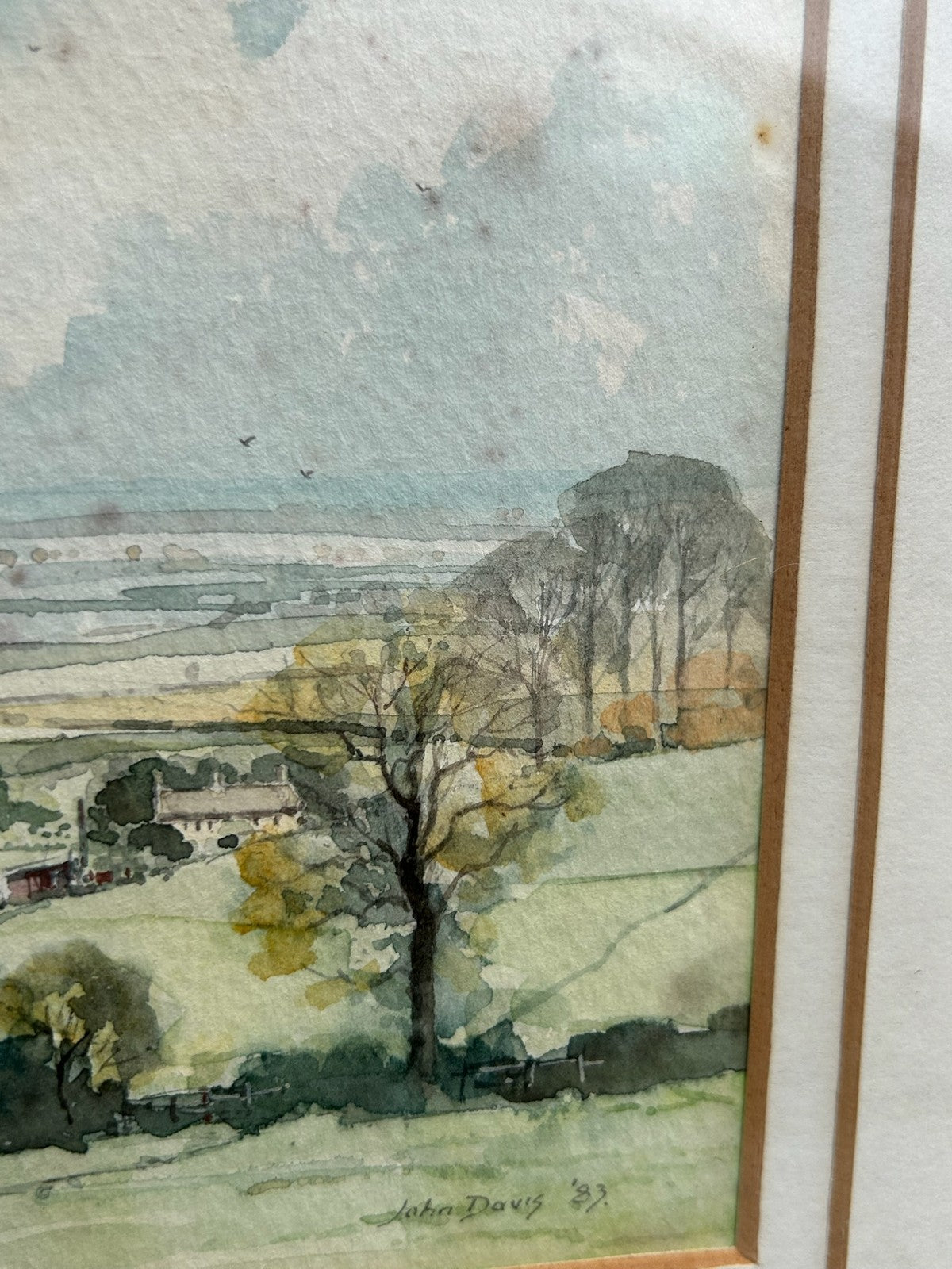 John Davis Watercolour Painting Cathedral Countryside Scene Framed Signed5