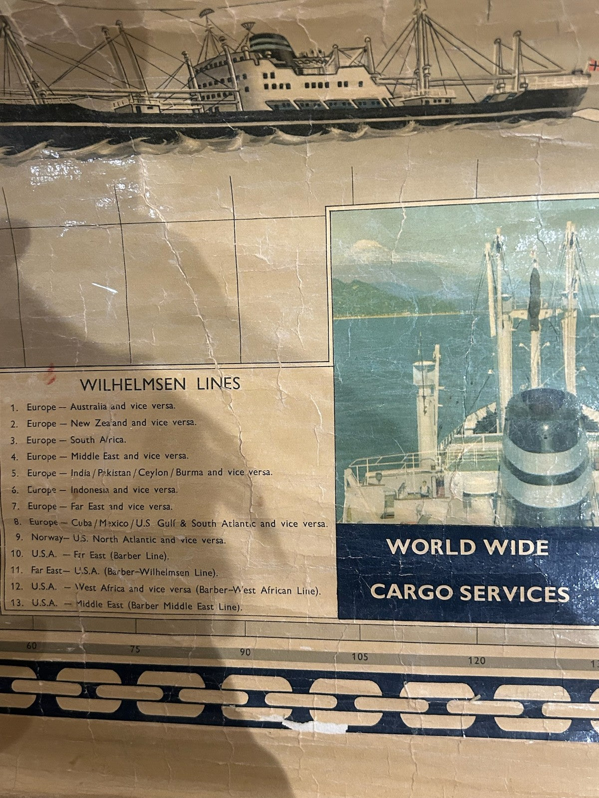 Vintage Wilhelmsen Lines Norway World Shipping Route Map Wall Chart c.1960s6