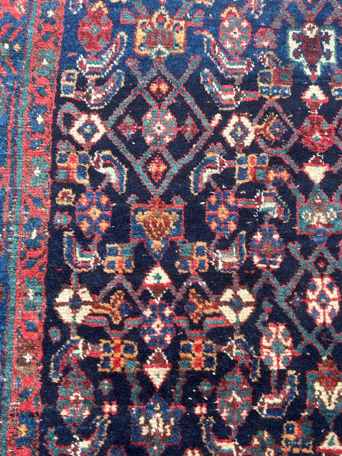 Antique Oriental Hand Knotted Herati Wool Rug Indigo Red Tribal c.1900 210x120cm11