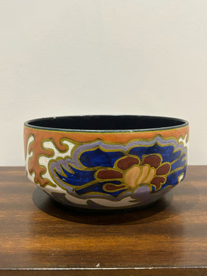 Gouda Holland Art Deco Pottery Bowl Hand Painted Floral