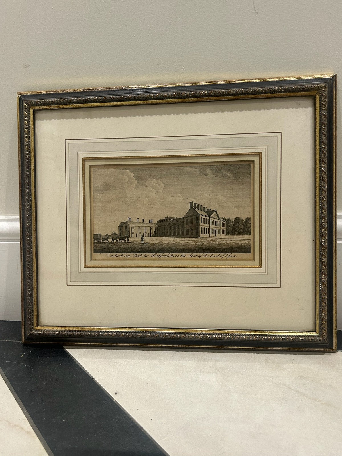 Antique Cashiobury Park Earl of Essex Engraving Framed 18th Century9