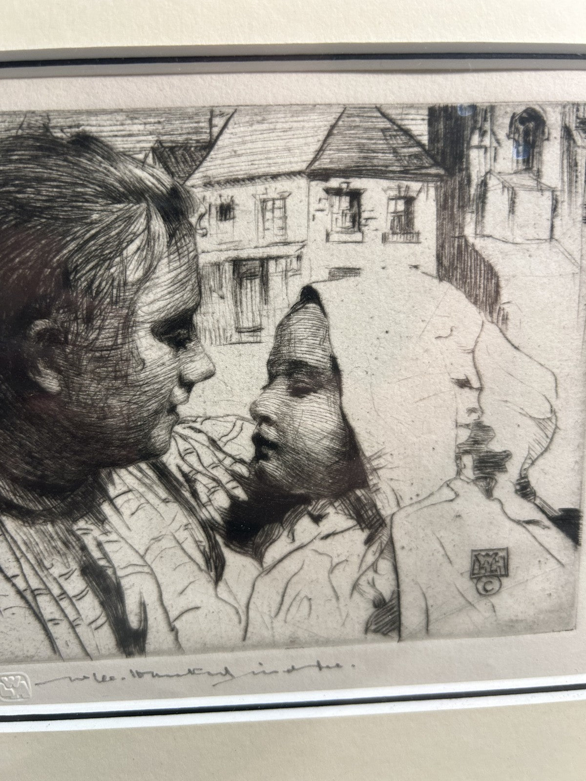 William LeeHankey — Drypoint Etching — Mother & Infant Town Square6