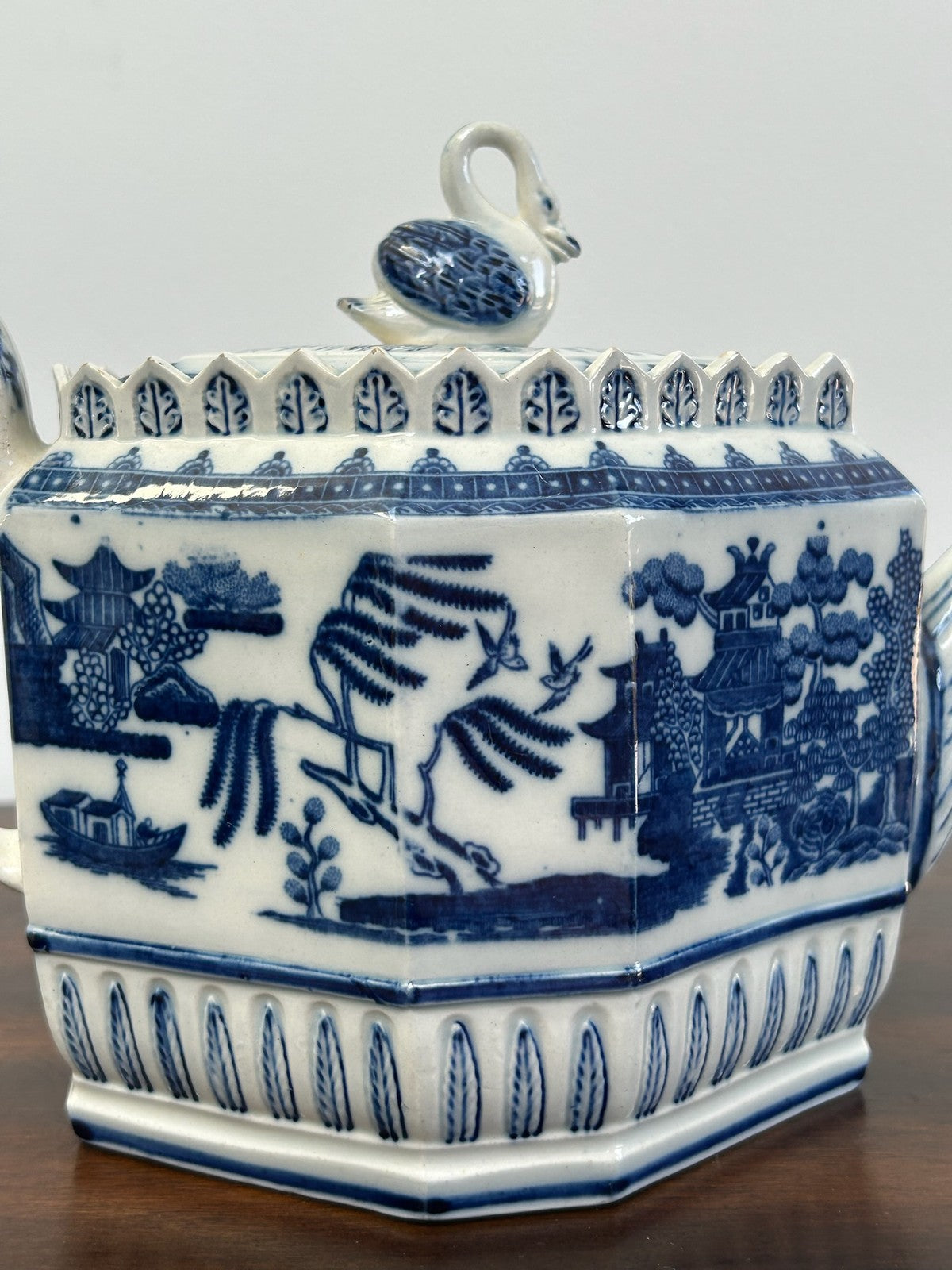 Antique Pearlware Blue White Chinoiserie Teapot Georgian c.18102
