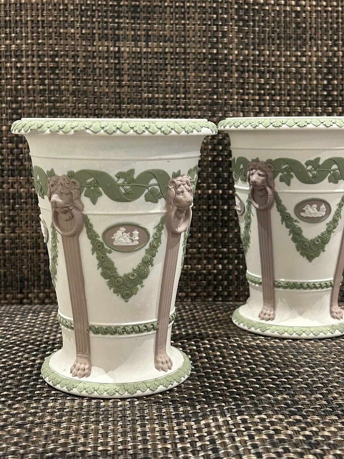 Wedgwood Jasperware 3 Colour tricolor vase pair 19th Century