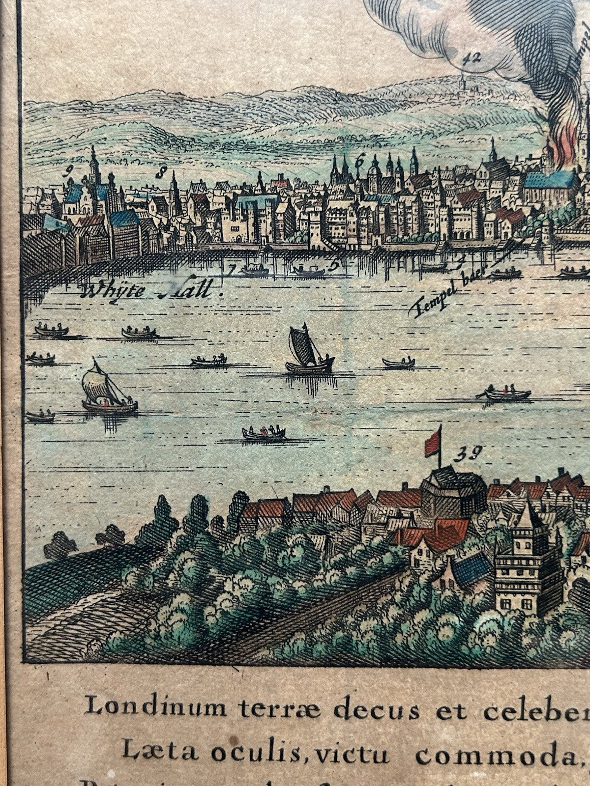 Rare 17thC Justus Danckerts London Great Fire 1666 Hand-Coloured Map9