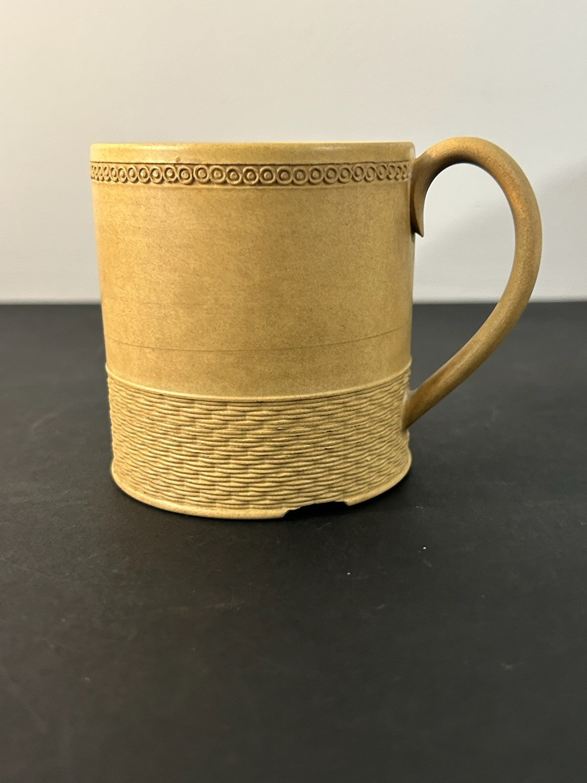 Antique English Caneware Cup c1800 1820 Engine Turned Basketweave 8cm A/F2
