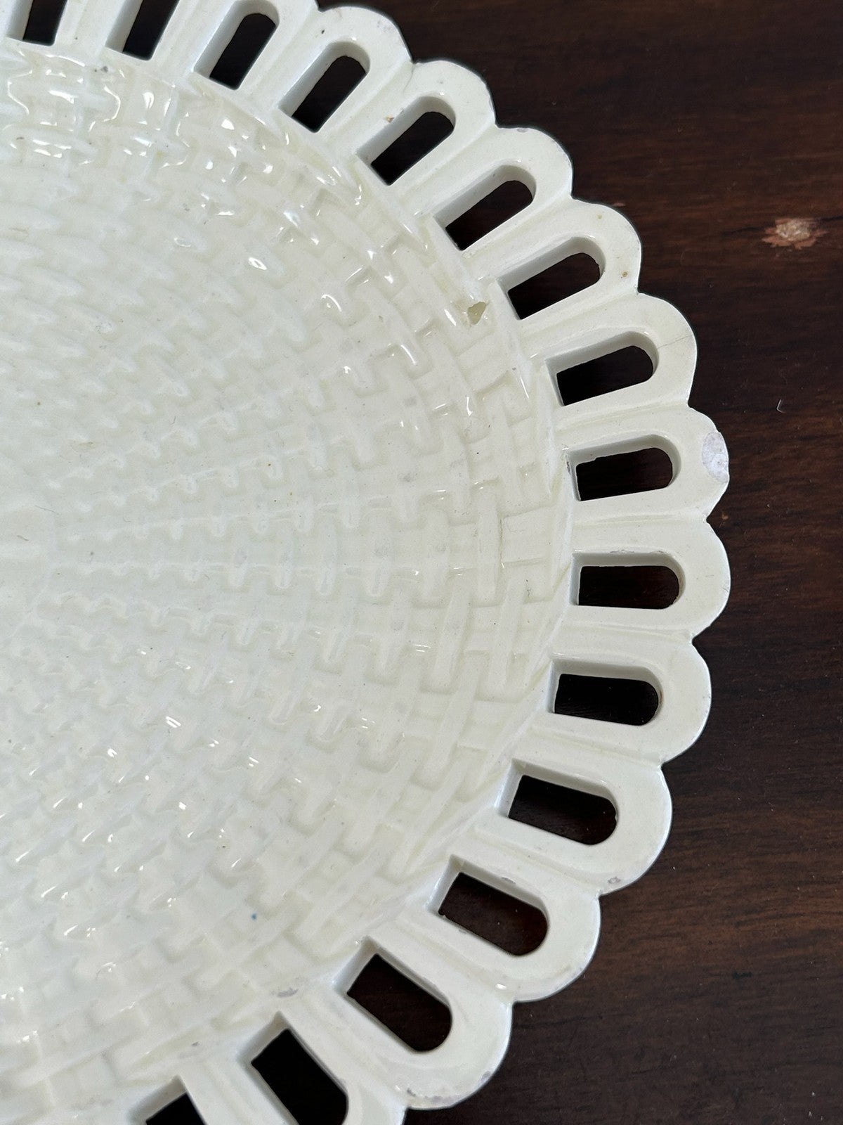 Antique Creamware Reticulated Plate Basketweave Centre Pierced Rim A/F3