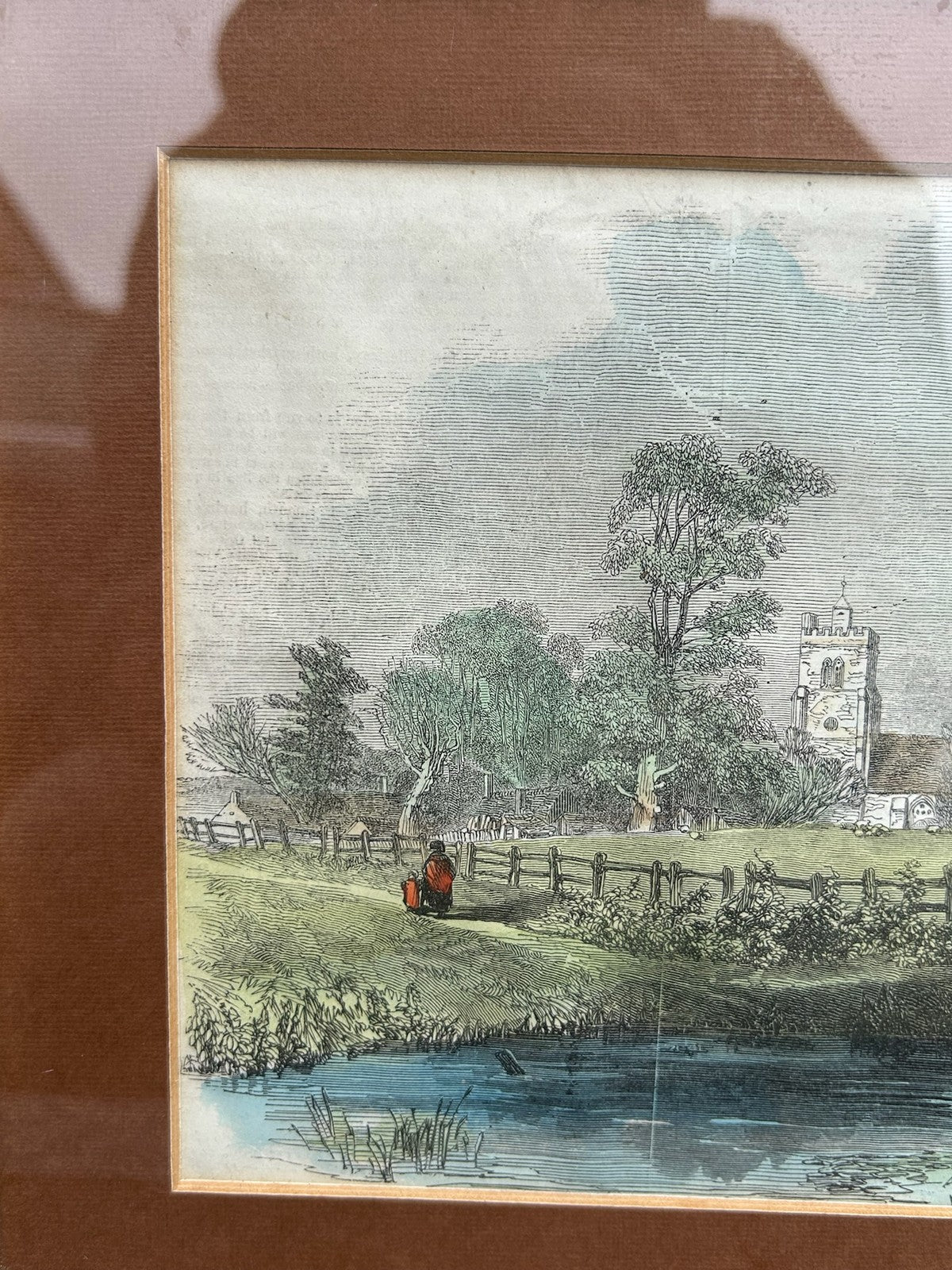 Framed Hand Coloured Engraving Country Church c.1846 Antique Print1