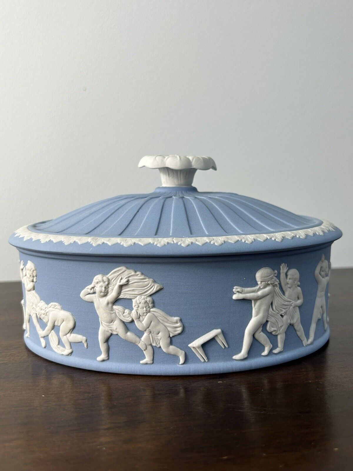 Wedgwood Blue Jasperware Blind Man's Buff Oval Lidded Box - 6.5" x 4.75"