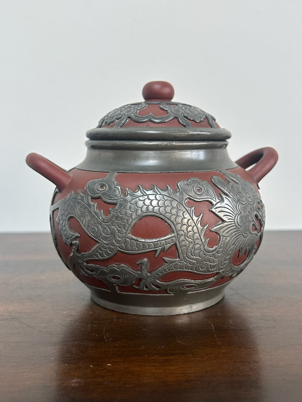 Chinese Yixing Zisha Stoneware & Pewter Mounted Vessel 11cm2