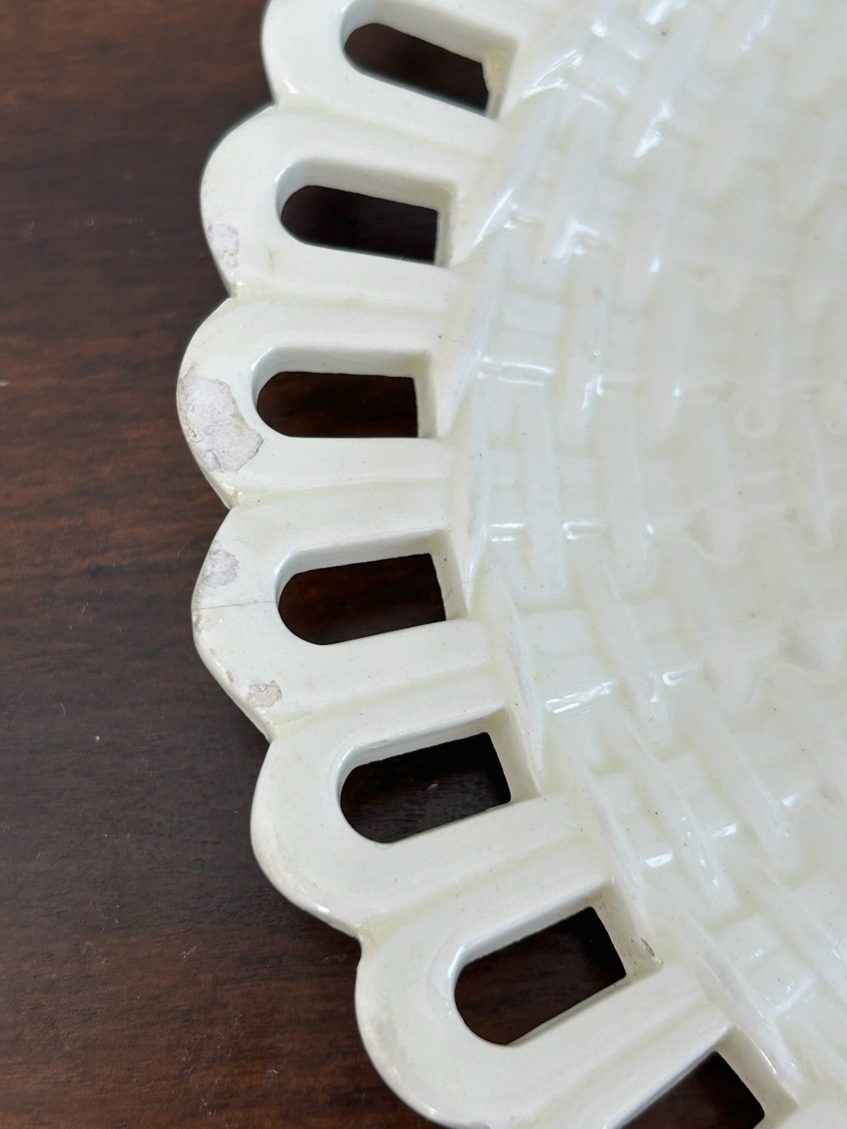Antique Creamware Reticulated Plate Basketweave Centre Pierced Rim A/F4