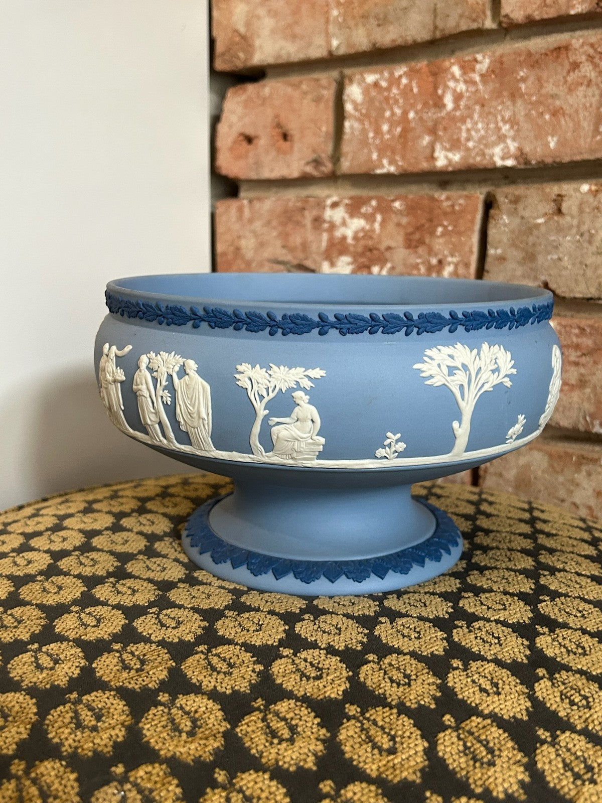Wedgwood Pale Blue Jasperware Footed Bowl Classical Figures White Relief 26cm0
