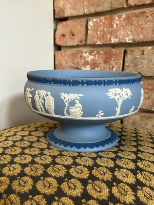 Wedgwood Pale Blue Jasperware Footed Bowl Classical Figures White Relief 26cm
