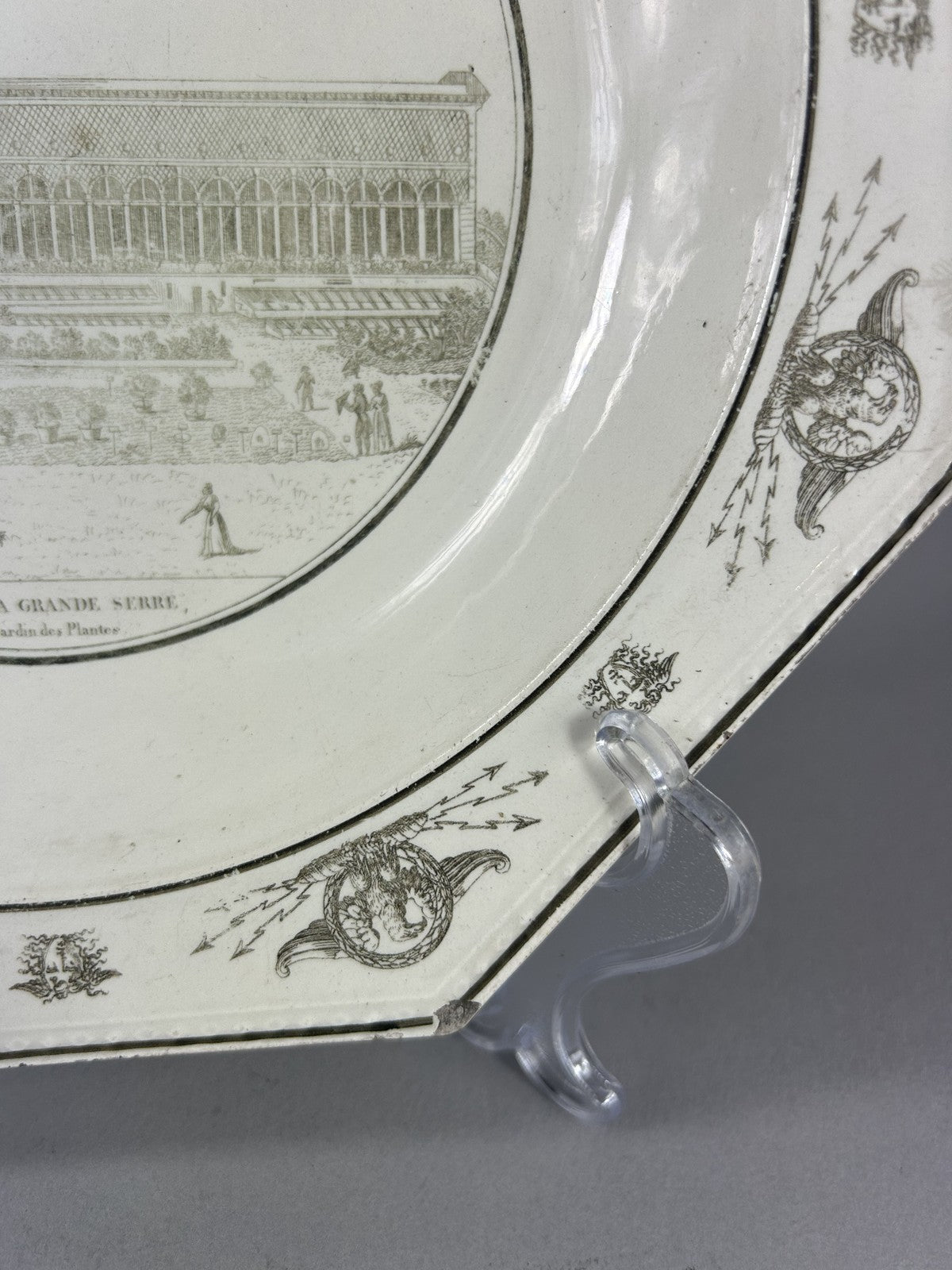 Antique Creil Paris “Vue de la Grande Serre” Transferware Plate