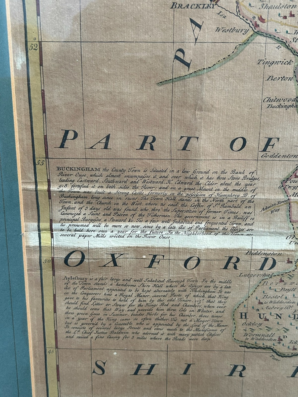 1756 Bowen Antique Map Buckingham Shire Hand Coloured Large English Atlas Framed3