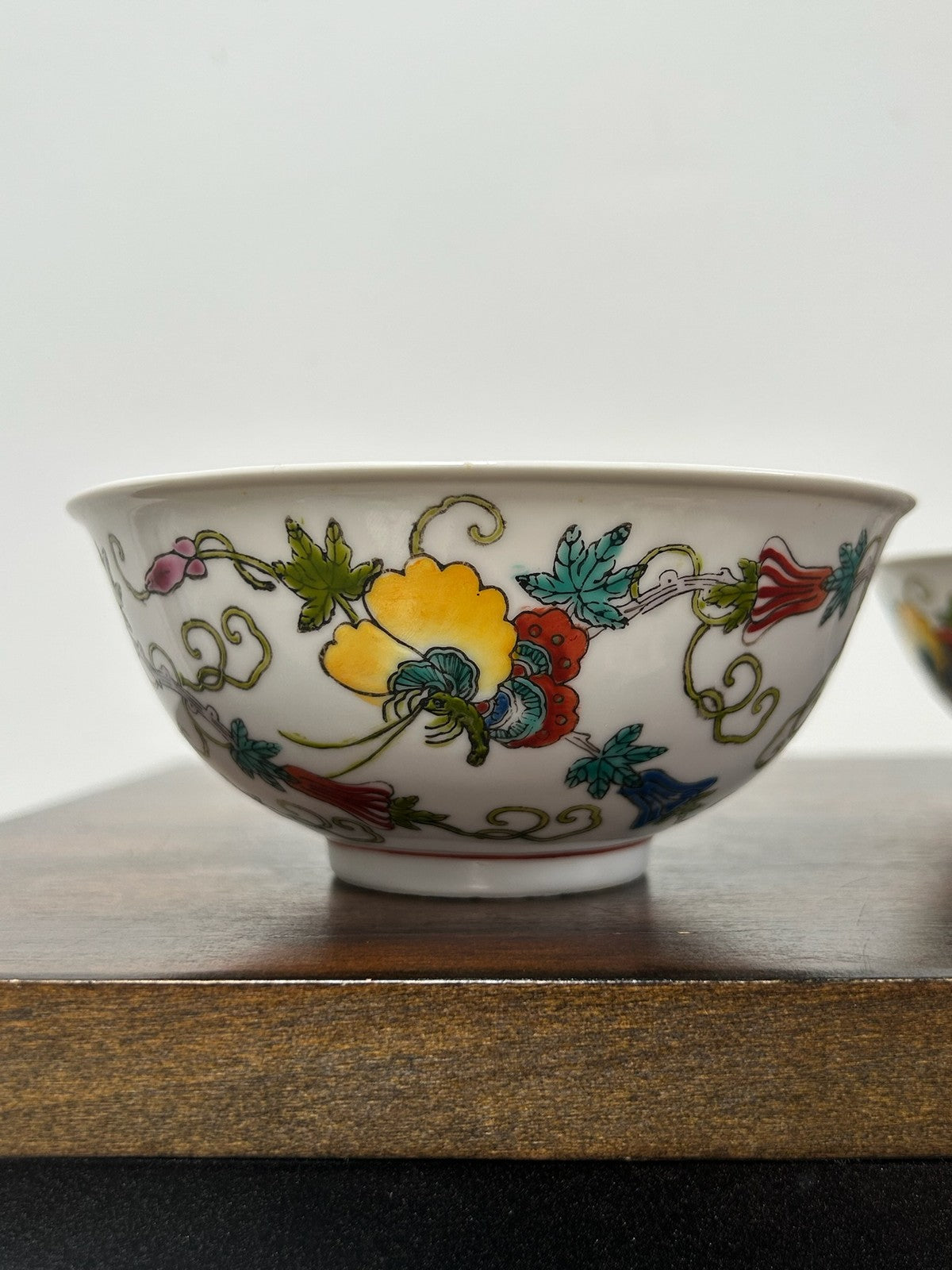 Pair Chinese Famille Rose Butterfly & Flower Bowls Jiangxi Jingdezhen Mark3