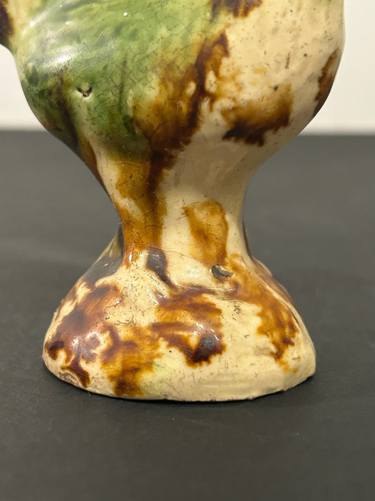 Whieldon Type Creamware Cockerel Bird Figure Green Brown Glazes Pedestal 10cm5