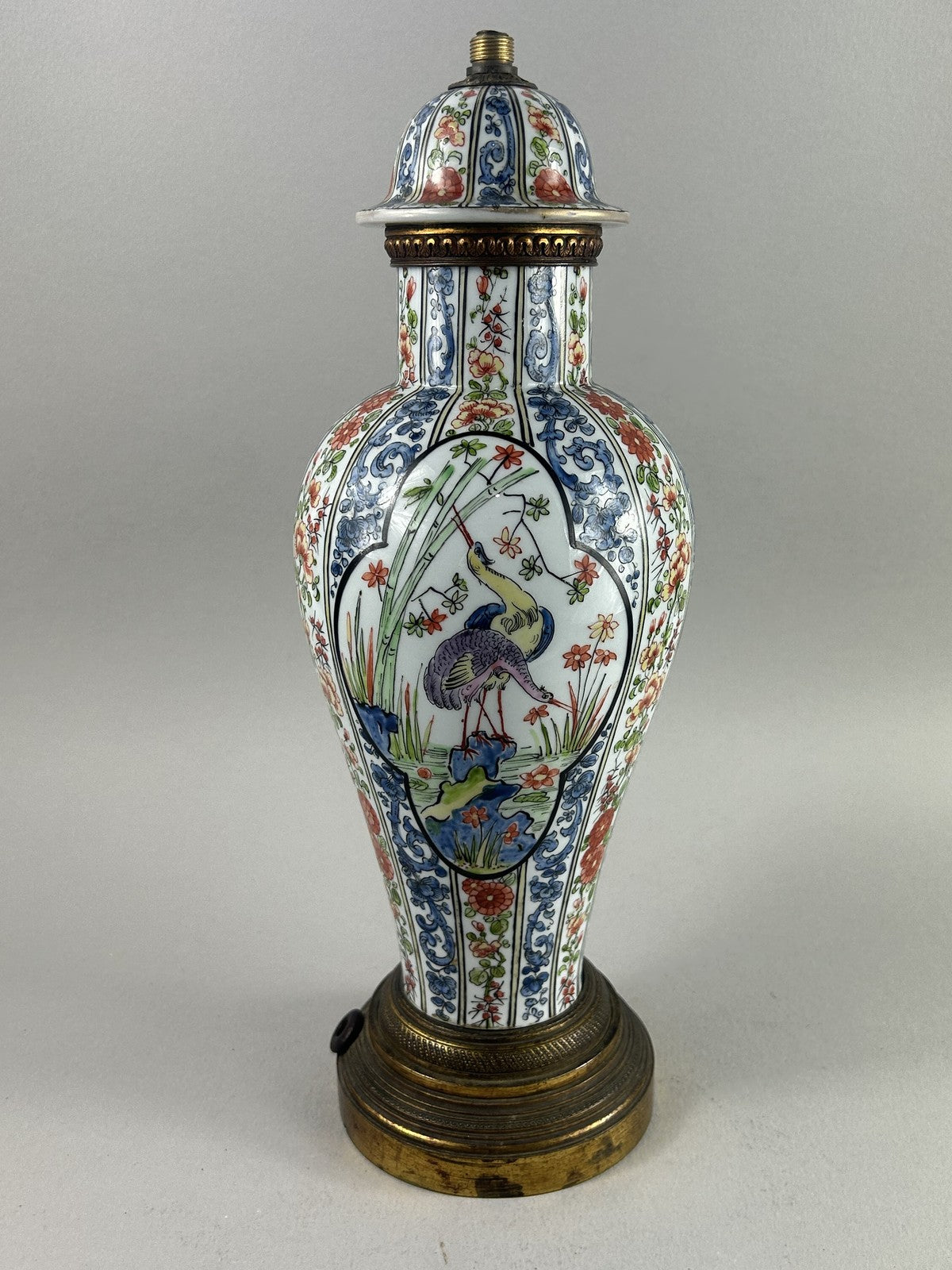 Antique Asian Imari Style Porcelain Vase Mounted as Bronze Lamp