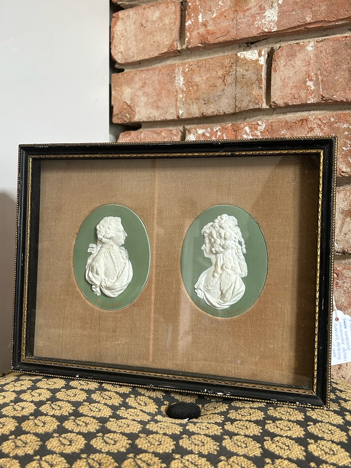Pair Framed 18th Century Wedgwood Green Jasper Portrait Medallions Duke of York2