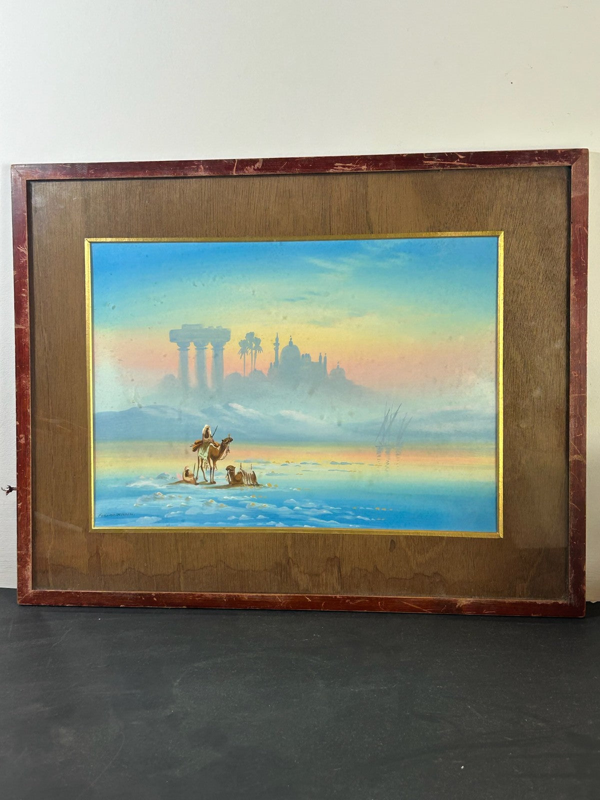 Forness Wilson Signed Gouache Egyptian Desert Temple Ruins Camel Orientalist3