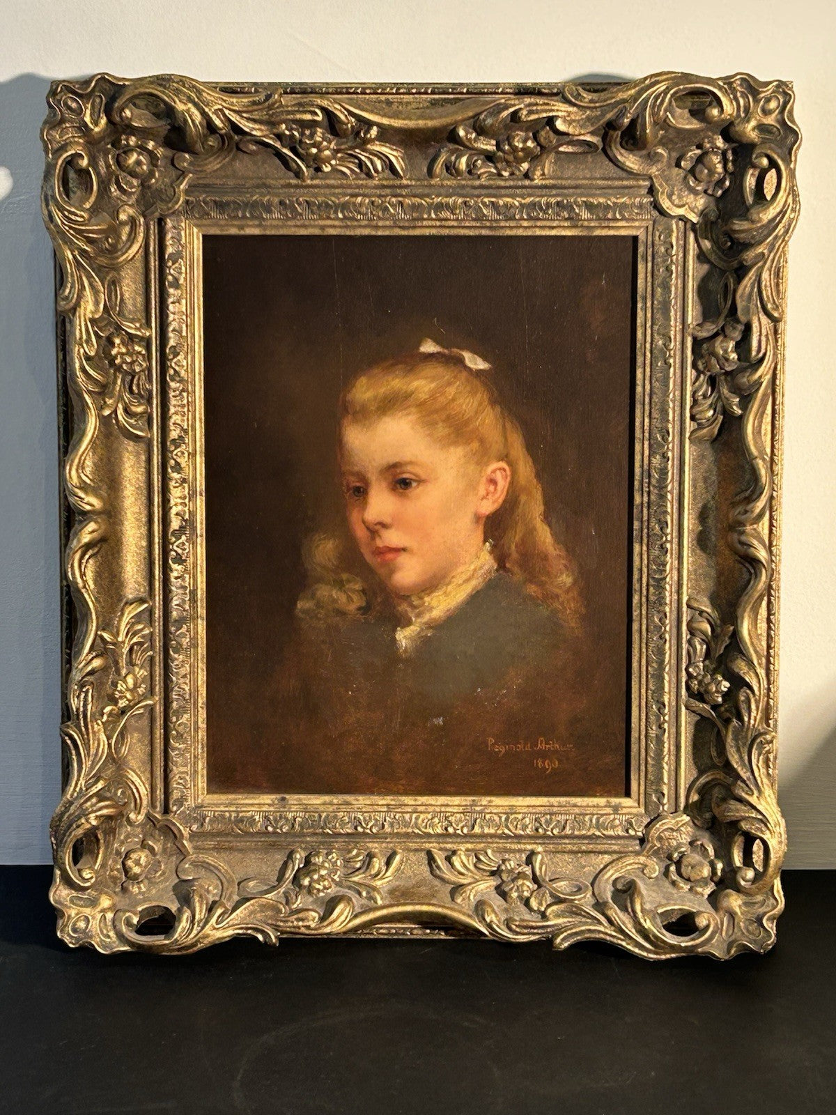 Reginald Arthur Contemplation 1890 Victorian Portrait Oil Painting Gilt Frame9