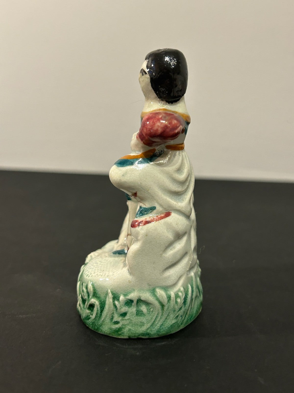 Antique Victorian Staffordshire Pottery Figure Girl with Dog and Lamb 10cm3