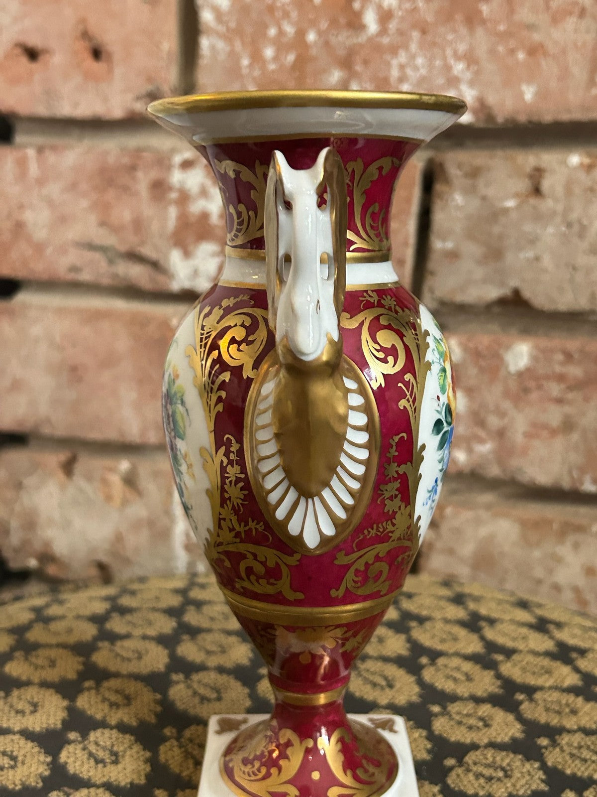 Le Tallec Paris Hand Painted Porcelain Twin Handled Urn Vase Maroon Gilt Floral11