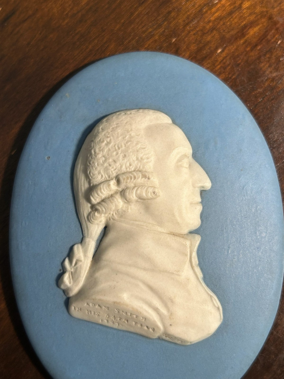 Antique 18thC Wedgwood Blue Jasper Portrait Medallion Adam Smith 1787 Tassie1