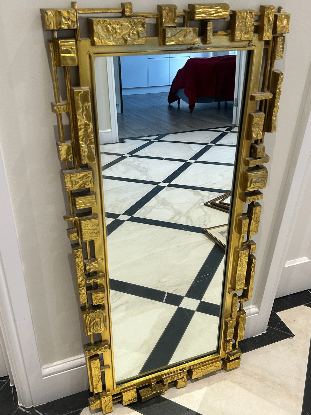 1970s Brutalist Mirror Syroco USA Mid Century Modern Hollywood Regency 106cm6