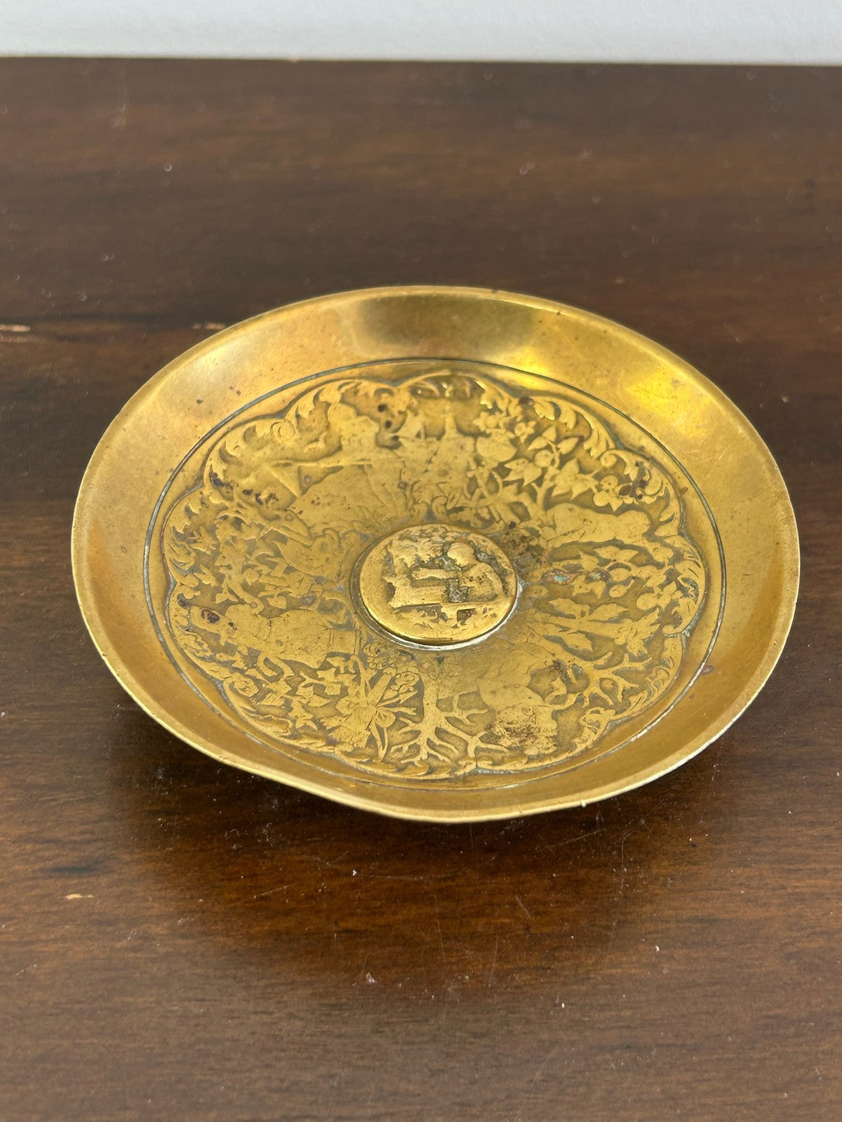 Antique French Brass Bronze Miniature Dish Marked FC Depose Trinket1