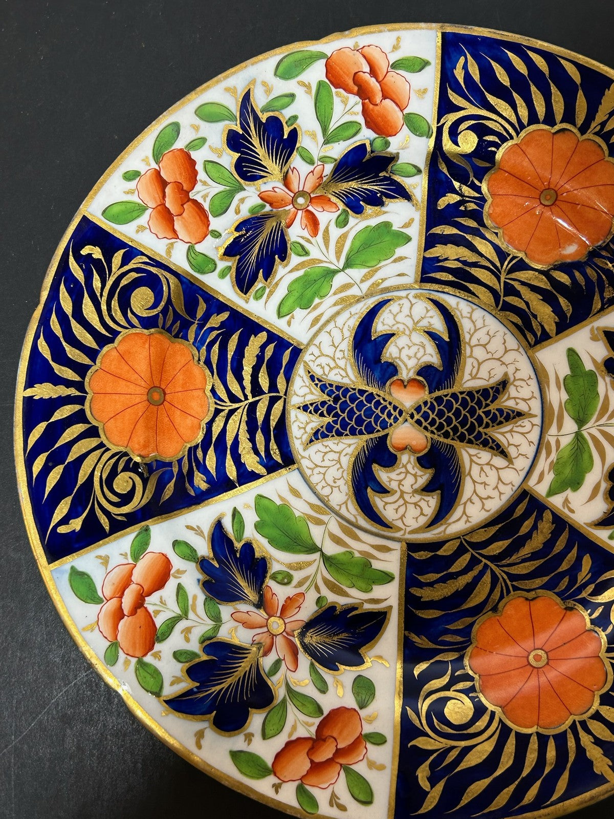 Antique English Porcelain Imari Plate Old Japan Pattern Cobalt Gilt 22cm1