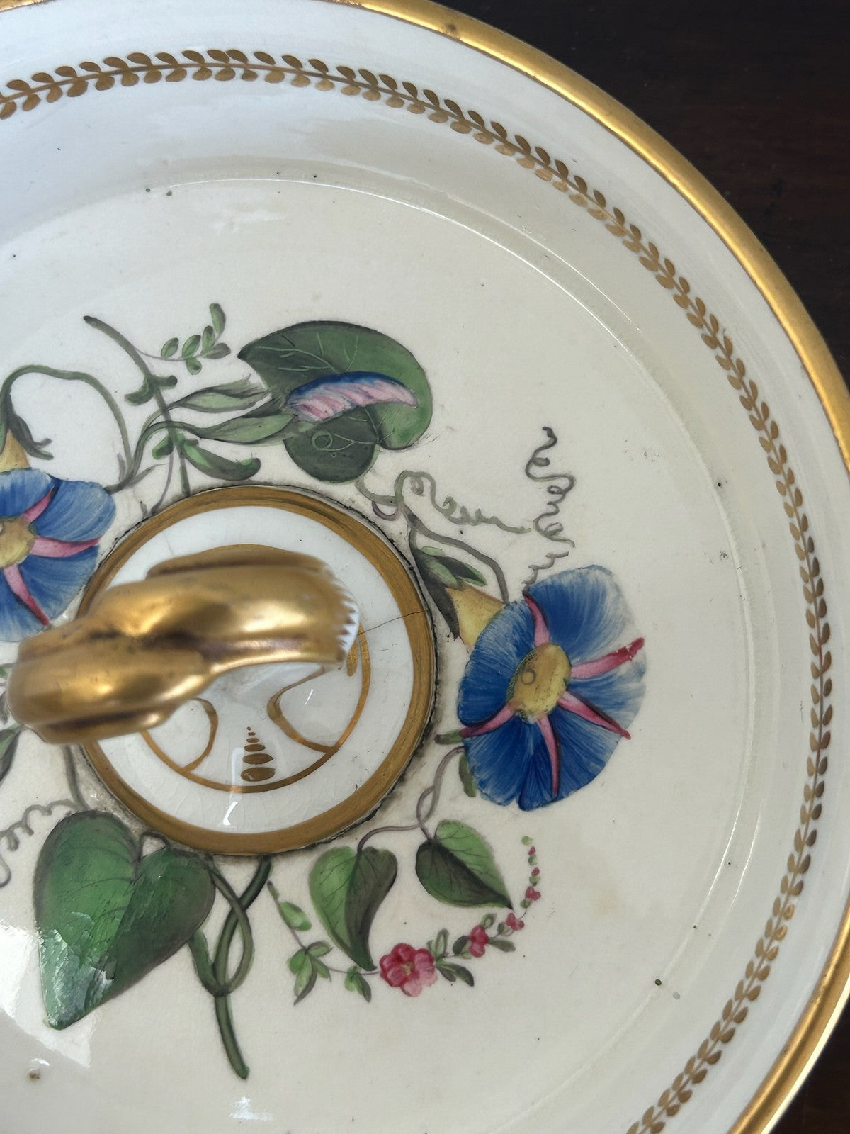 British Porcelain Ice Pail Cover / Lid Gilt & Floral Twin Handled4