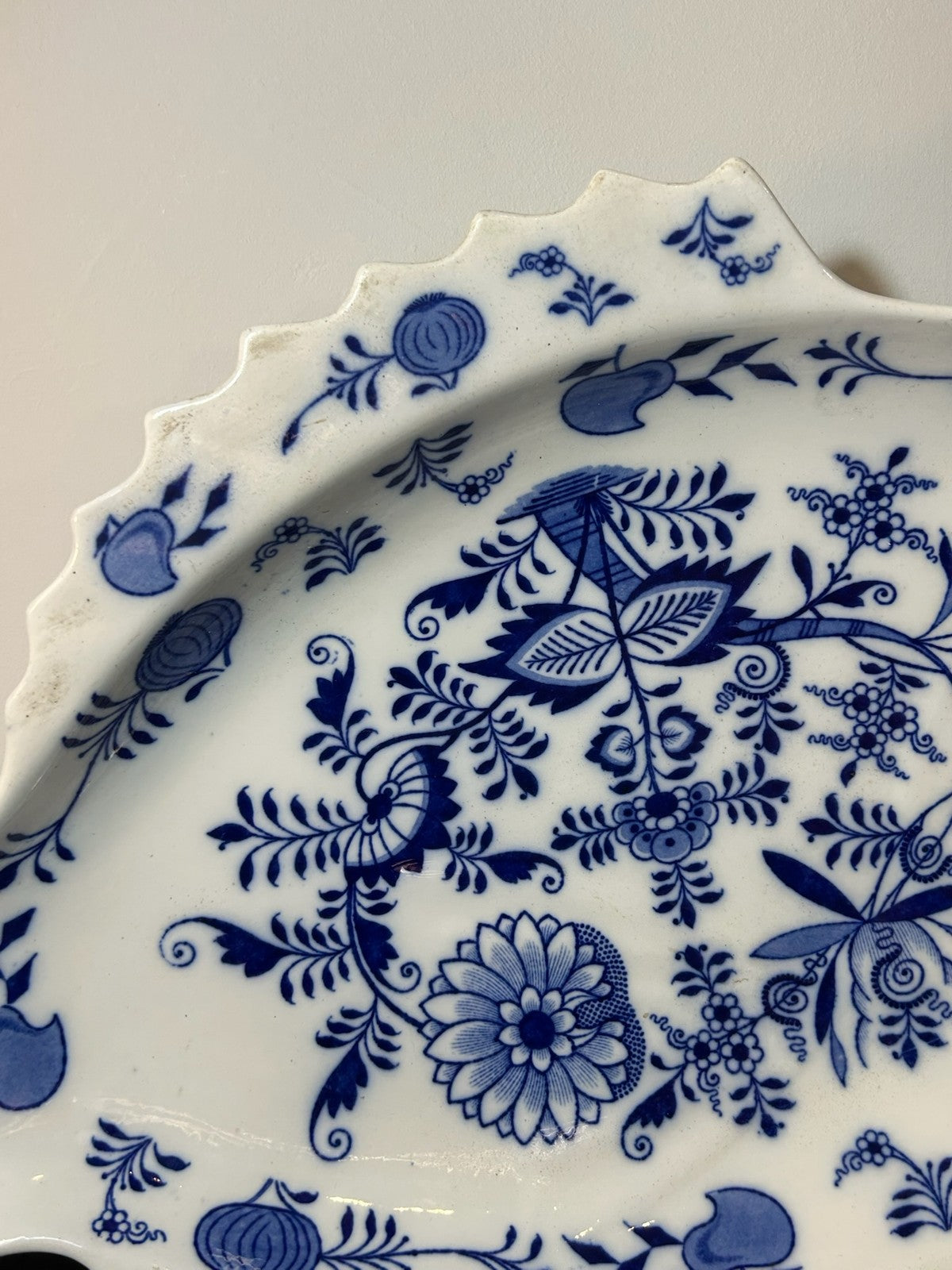 Large Brown Westhead Moore Blue Onion Pattern Fish Platter Victorian 58cm A/F4