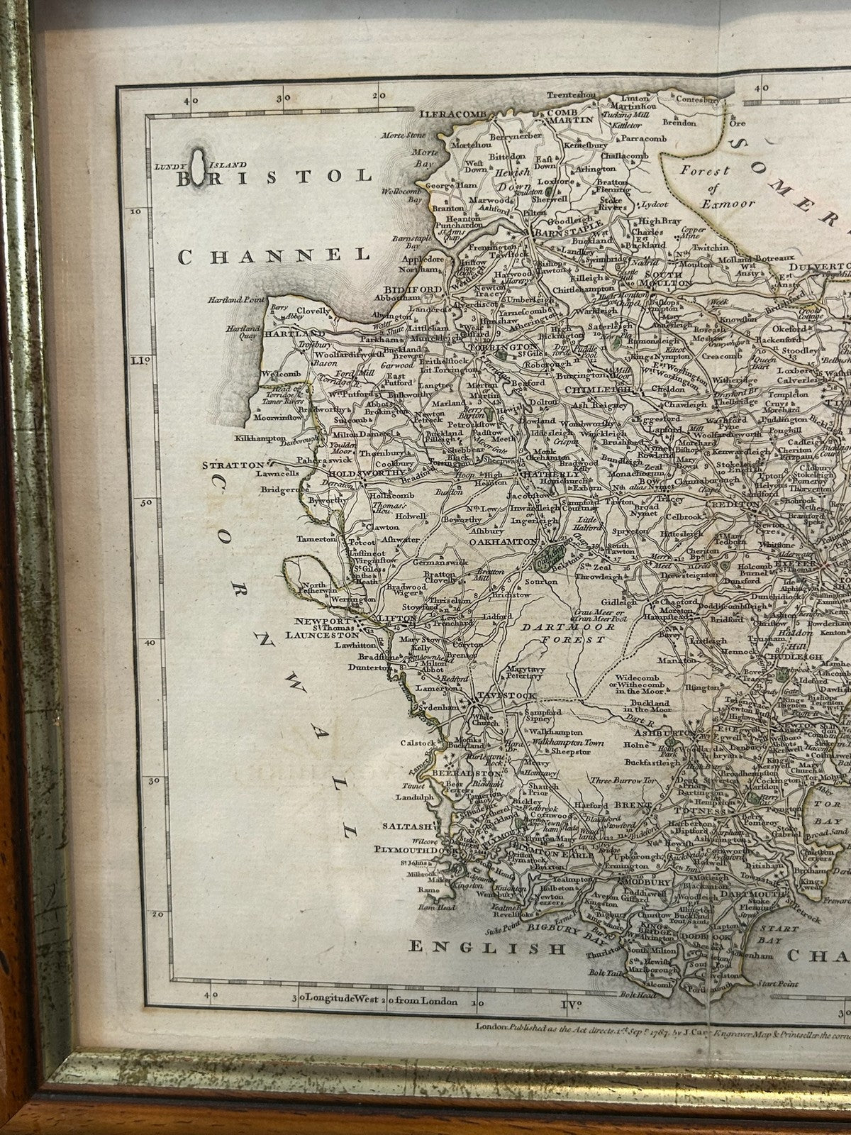 John Cary Devonshire Antique County Map 1787 Hand Coloured Framed 42x36cm2