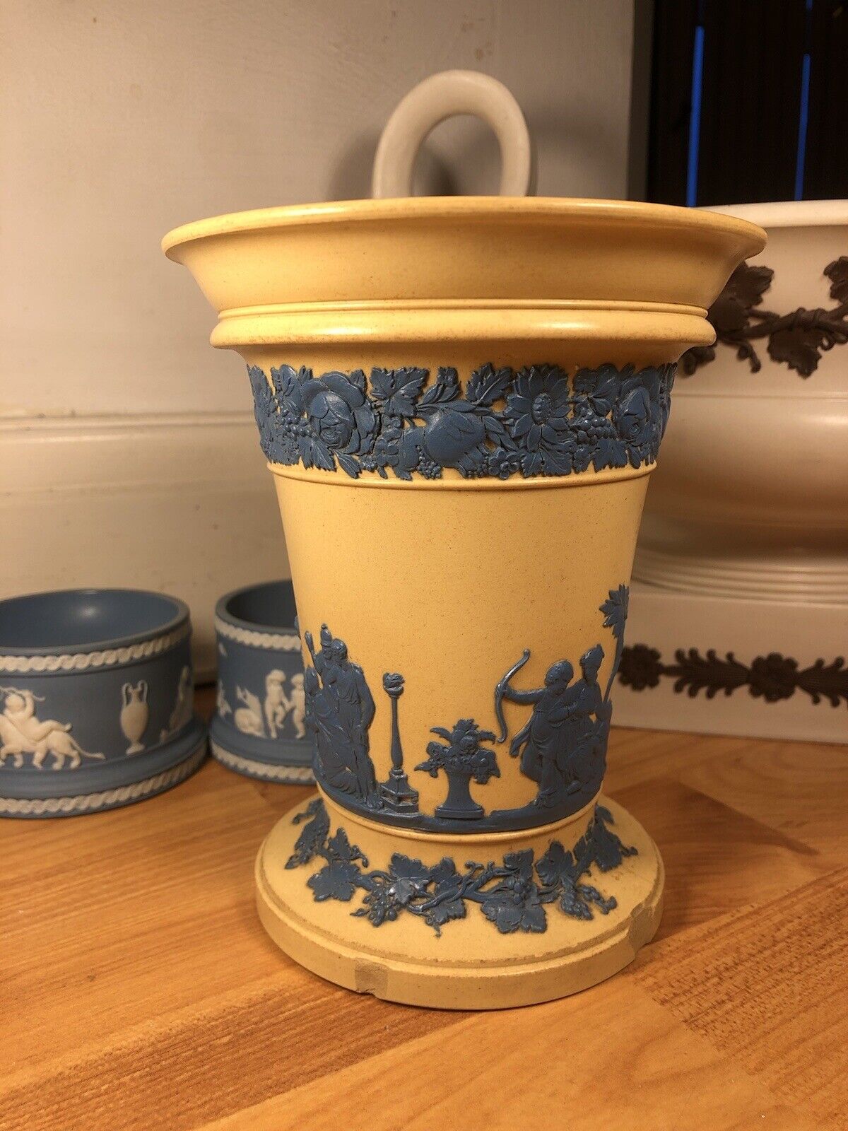 Wedgwood caneware yellow blue vase 19th century